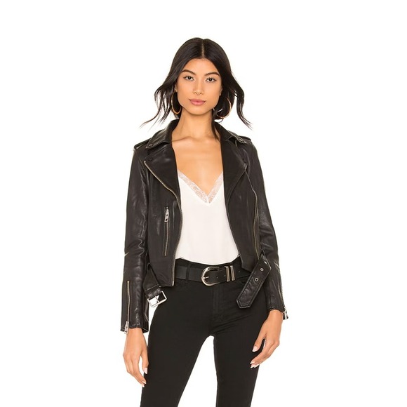 AllSaints Jackets & Blazers - AllSaints Balfern Leather Biker Jacket Black Silver‎ Hardware Size 2